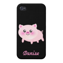 Niedliches rosa Schwein auf Schwarzem iPhone 4 Hüllen