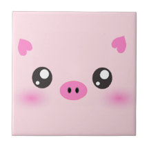 Niedliches Schwein-Gesicht - kawaii Minimalismus Keramikkachel