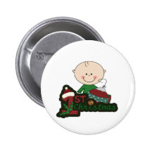 Niedliches Strichmännchen-Baby-erstes Weihnachten Button