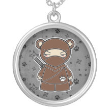 Ninja Teddybär! Ninjadorables Grau-Halskette