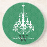 Nobler Damast-Leuchter-Monogramm-Untersetzer (Grün