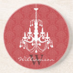 Nobler Damast-Leuchter-Monogramm-Untersetzer (rot)