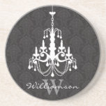 Nobler Damast-Leuchter-Monogramm-Untersetzer (Schw