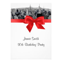 NYC ätzte Fisheye Skyline BW-Rot-Geburtstag Personalisierte Einladung
