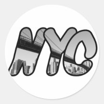 NYC mit Brooklyn-Brücke nachts Runder Aufkleber