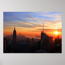 NYC Skyline am Sonnenuntergang, Blau, Gold, orange Plakatdruck