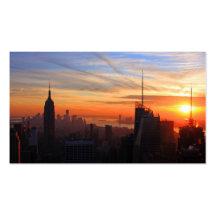 NYC Skyline am Sonnenuntergang, Blau, Gold, orange Visitenkartenvorlage