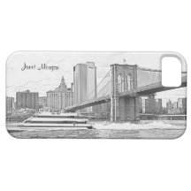NYC Skyline-Brooklyn-Brücken-Boot geätzter Blick # iPhone 5 Cover