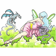 Nymphe + Drachen Animephantasie Kunstskulptur Ausschnitt