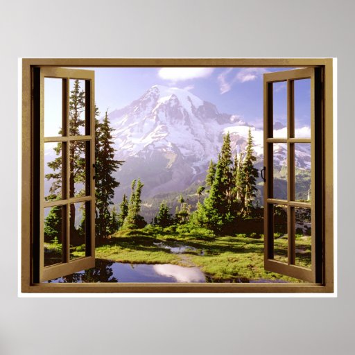 Offenes Fenster beim Mount Rainier Poster Zazzle