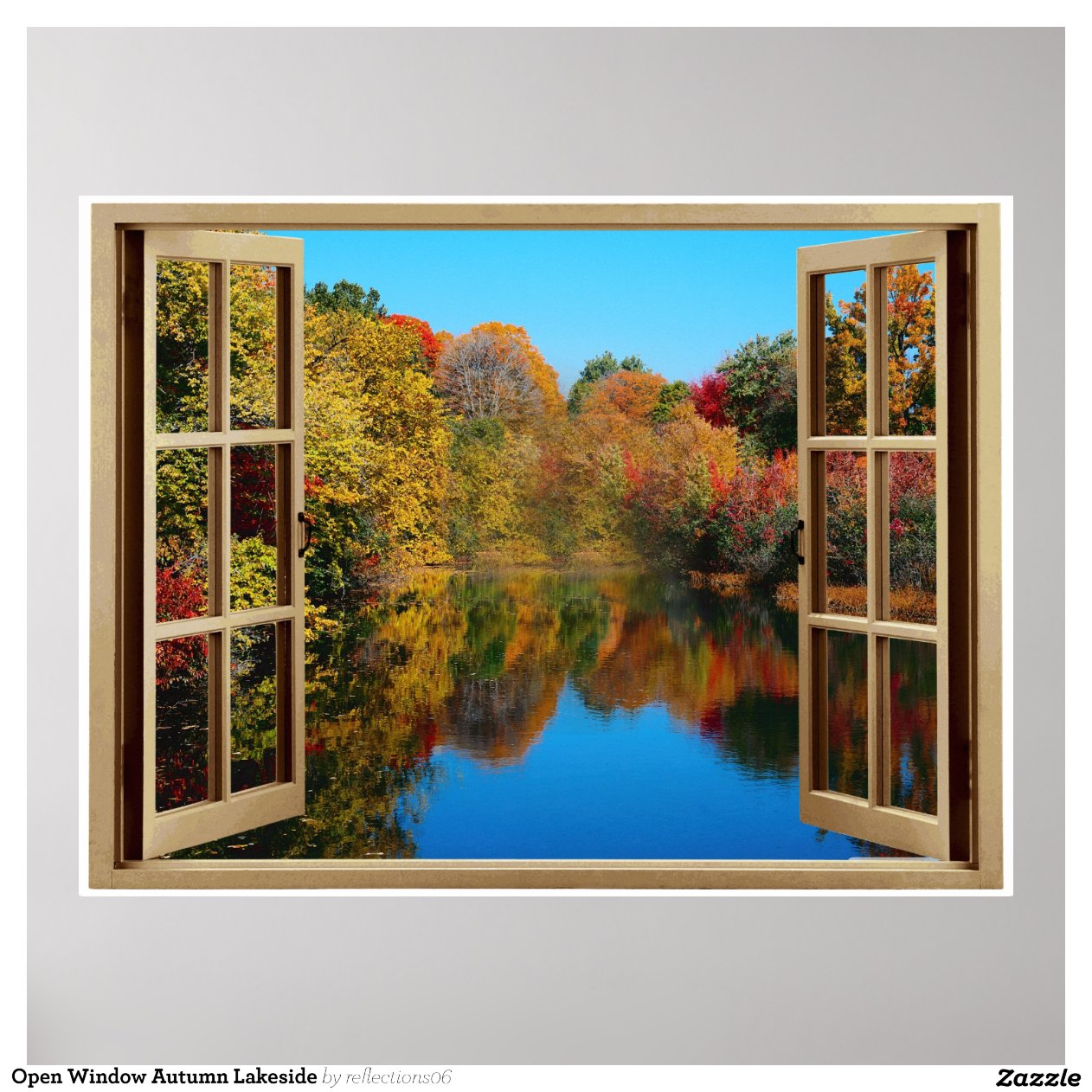 Offenes FensterHerbstSeeufer Poster Zazzle
