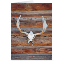 Old deer skull and antlers greeting card