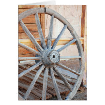 Old western wooden wagon wheel greeting card