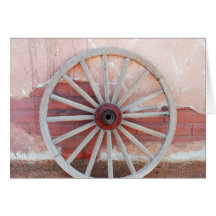 Old western wooden wagon wheel greeting card