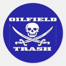 Ölfeld-Abfall, Aufkleber, Schädel u. gekreuzte Kno