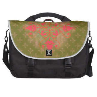 olive moss pink ornament floral background laptop bags