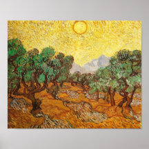 Olivenbäume gelber Himmel u. Sun Van Gogh Posterdruck