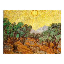 Olivenbäume gelber Himmel u. Sun Van Gogh Postkarte