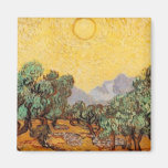 Olivenbäume mit gelbem Himmel und Sun Kühlschrankmagnete