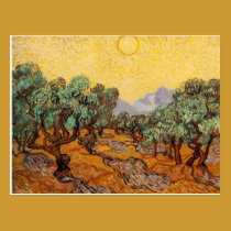 Olivenbäume mit gelbem Himmel und Sun-Postkarte postkarten