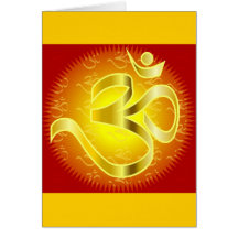 Om oder OM-Symbol in den Gelbs u. in den Rottönen Grußkarte