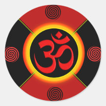 OM Yantra rot/Schwarzes/Gold Runder Sticker