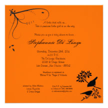 orange Babyparty-Einladung des Vogel-5x5