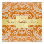 Orange Damast-Monogramm-Goldband-Einladung