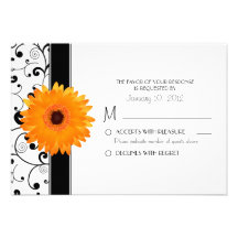 Orange Gerbera-Gänseblümchen mit schwarzem Rolle-E Personalisierte Einladung