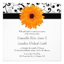 Orange Gerbera-Gänseblümchen-Schwarz-Rolle-Entwurf Einladungen