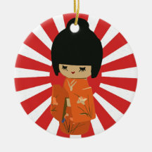 Orange Kokeshi kundengerechte Text Anhänger-Verzie Weihnachtsornament