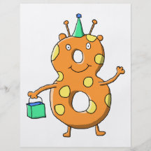 Orange Monster der Nr. 8 für 8. Geburtstag Flyerdruck