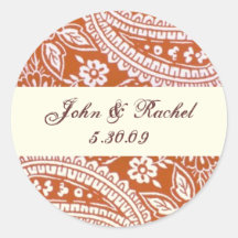 Orange Paisley mit Namen und Datum Aufkleber