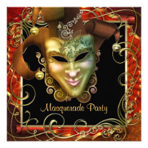 Orange schwarze Goldmaskerade-Party Einladungen
