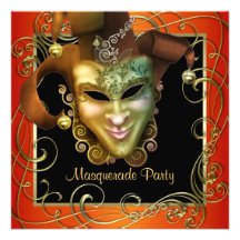 Orange schwarze Goldmaskerade-Party Einladungen