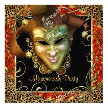 Orange schwarzes Goldleopard-Maskerade-Party Personalisierte Einladung