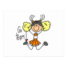 Orange Strichmännchen-Cheerleader-T-Shirts und Ges Postkarten