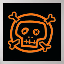 Orange und schwarzer Totenkopf mit gekreuzter Knoc Plakate