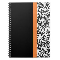 Orange und schwarzes Blumendamast-Muster notizbücher