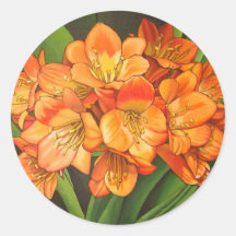 orangee Blumen Runder Aufkleber