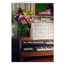 Organ mit Blumenstrauß der Blumen Grußkarten