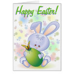 Ostern-Kaninchen mit Ei und Blumen Karten