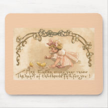 Ostern-Mädchen-Rosa-Kleiderküken - antike Postkart Mousepads