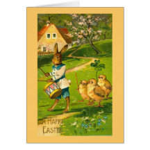 Ostern-Parade mit Kaninchen und Küken Grußkarte