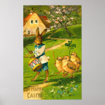 Ostern-Parade mit Kaninchen und Küken Poster