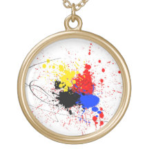 Paint Splatter Art Black Blue Red Yellow Pendants
