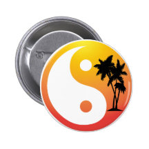 Palmen an Sonnenuntergang Yin Yang Knopf Anstecknadelbutton