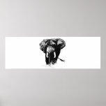 Panoramische B&W Elefant-Plakat-Drucke