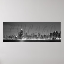 Panoramisches Plakat der Chicago-Skyline nachts