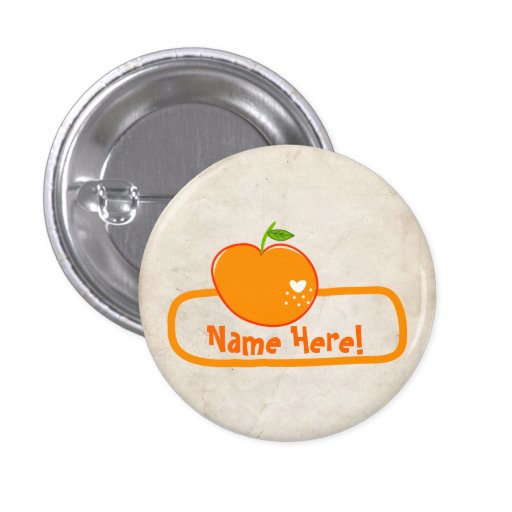 PaperFruit orange NamensAbzeichen Anstecknadelbuttons